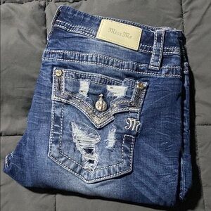 Miss Me Blue Denim Jeans with Distressed Accents